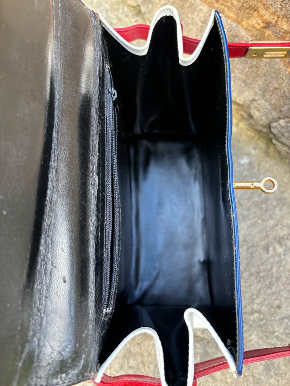 VINTAGE/ Never Used/ ITALY Classic Red White and Blue Leather Top-Handle bag.OBO - Picture 10 of 14